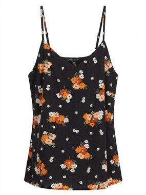 Capsule Black Orange Floral V-Neck Cami Top Plus Size US 18 Adjustable Straps